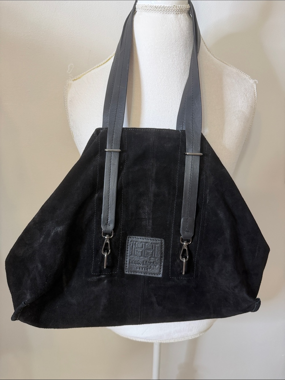 HAUTE HIPPIE, Black Suede Tote Bag with dual Straps